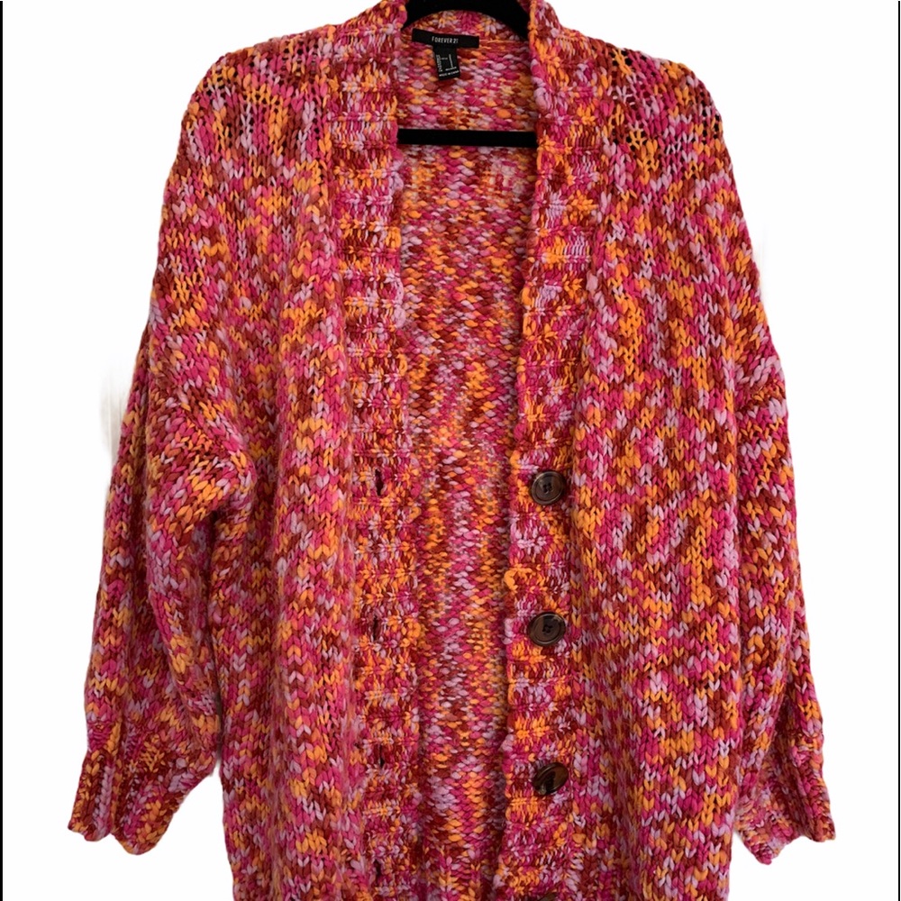 Forever 21 - pink colorful knit cardigan sweater